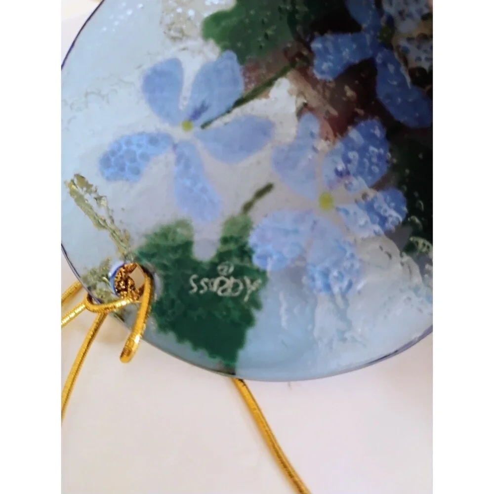 Anne C. Ross Studio Glass Hanging Ornament Purple Violets Signed Massachusetts